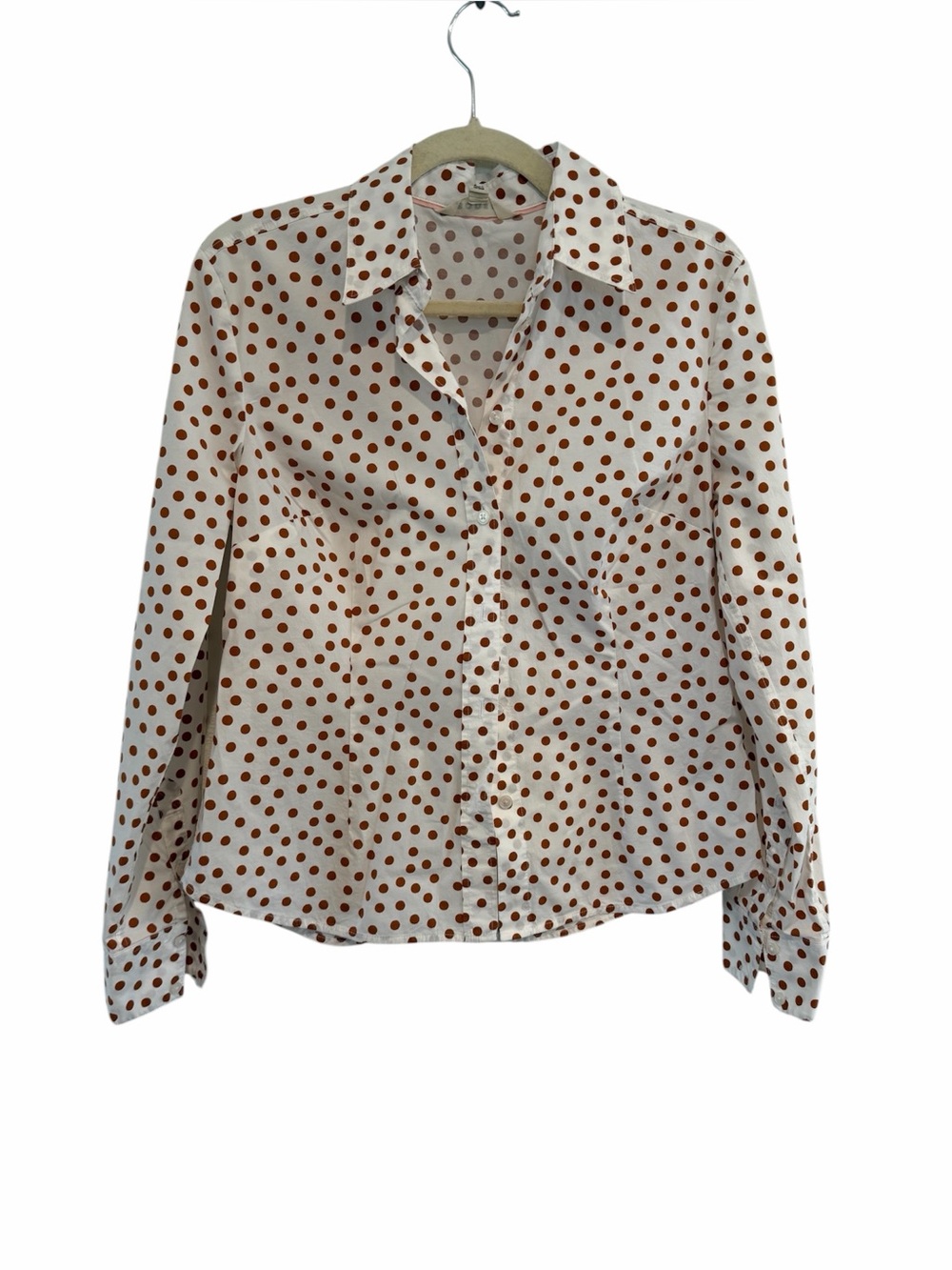 Boden White Button-Down Shirt with Brown Polka Dots